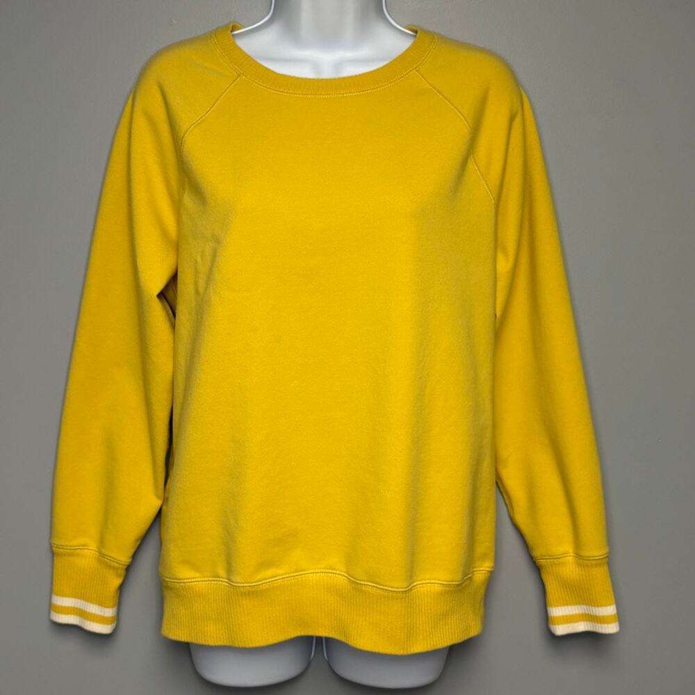 L.L.‎ Bean Mustard Yellow Preppy Striped Gorpcore Relaxed Sweatshirt Womens Sz M